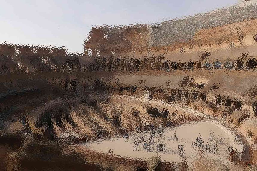 Large crowd gathered outdoors at an event, though the image is heavily distorted and details are hard to discern.
