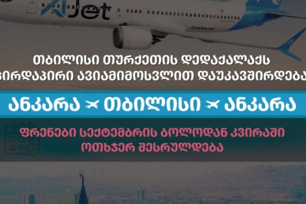 თბილისი თურქეთის დედაქალაქს პირდაპირი ავიამიმოსვლით დაუკავშირდება