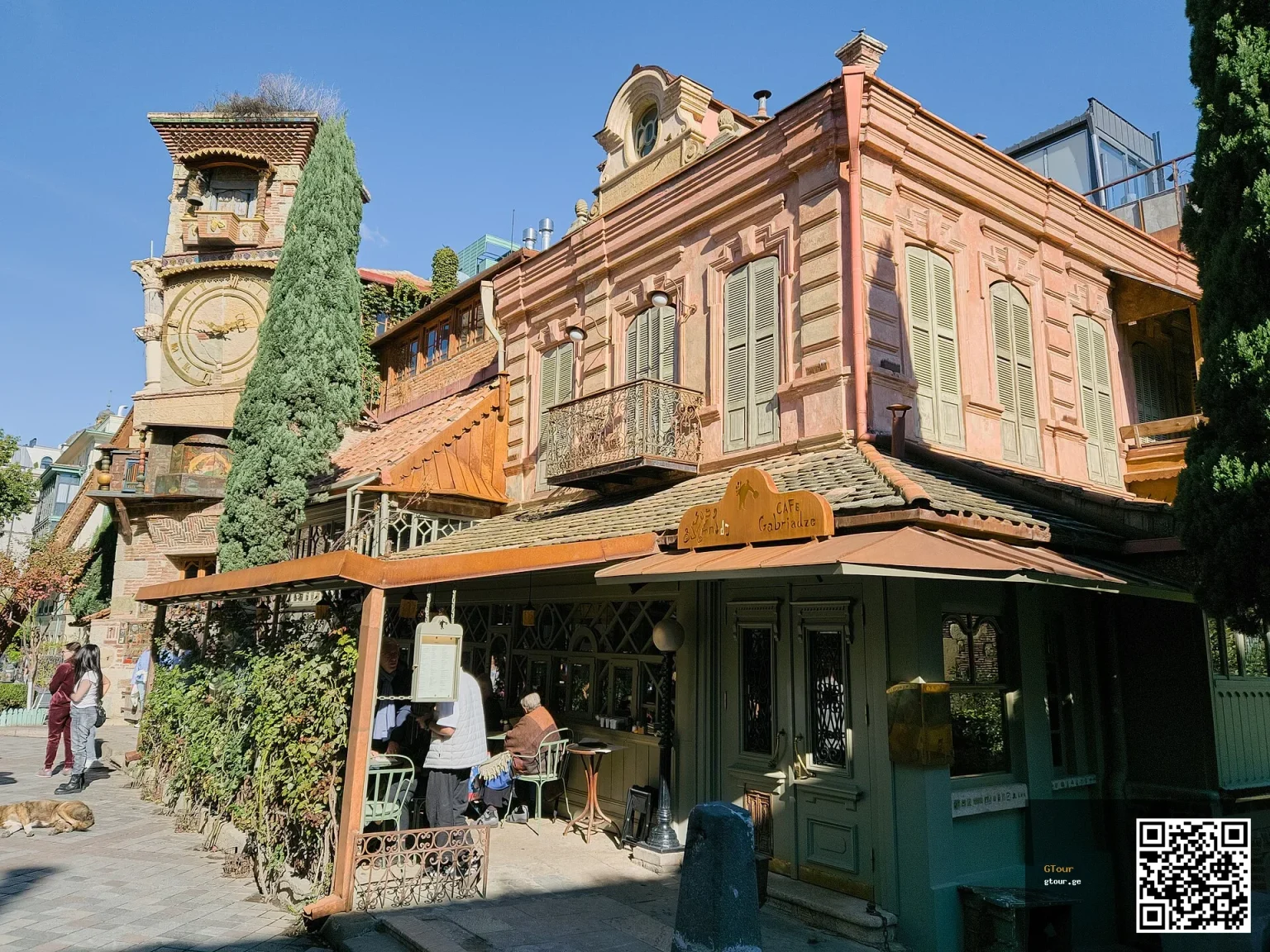 Café in Tbilisi's old town, the kind of spot where remote workers often set up with laptops and coffee.