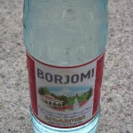 A classic glass bottle of Borjomi mineral water, Georgia's famous naturally carbonated spring water.
