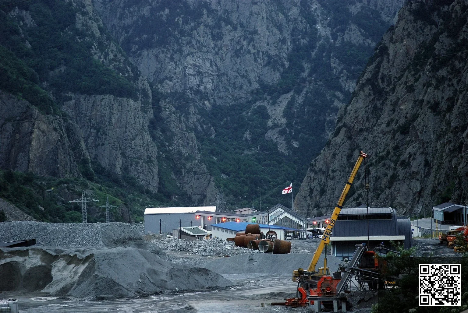 The Dariali Gorge border checkpoint at Verkhny Lars, the main land crossing from Russia to Georgia.