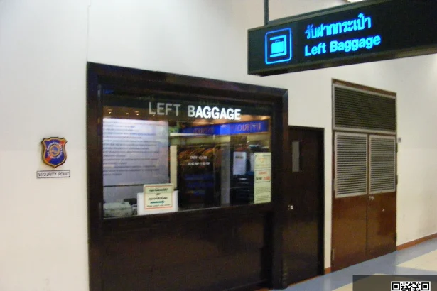 A staffed left-luggage counter, the classic model for airport baggage storage like Tbilisi's.