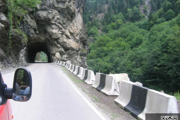A typical mountain road in Svaneti illustrates the rough terrain drivers face en route to Mestia.