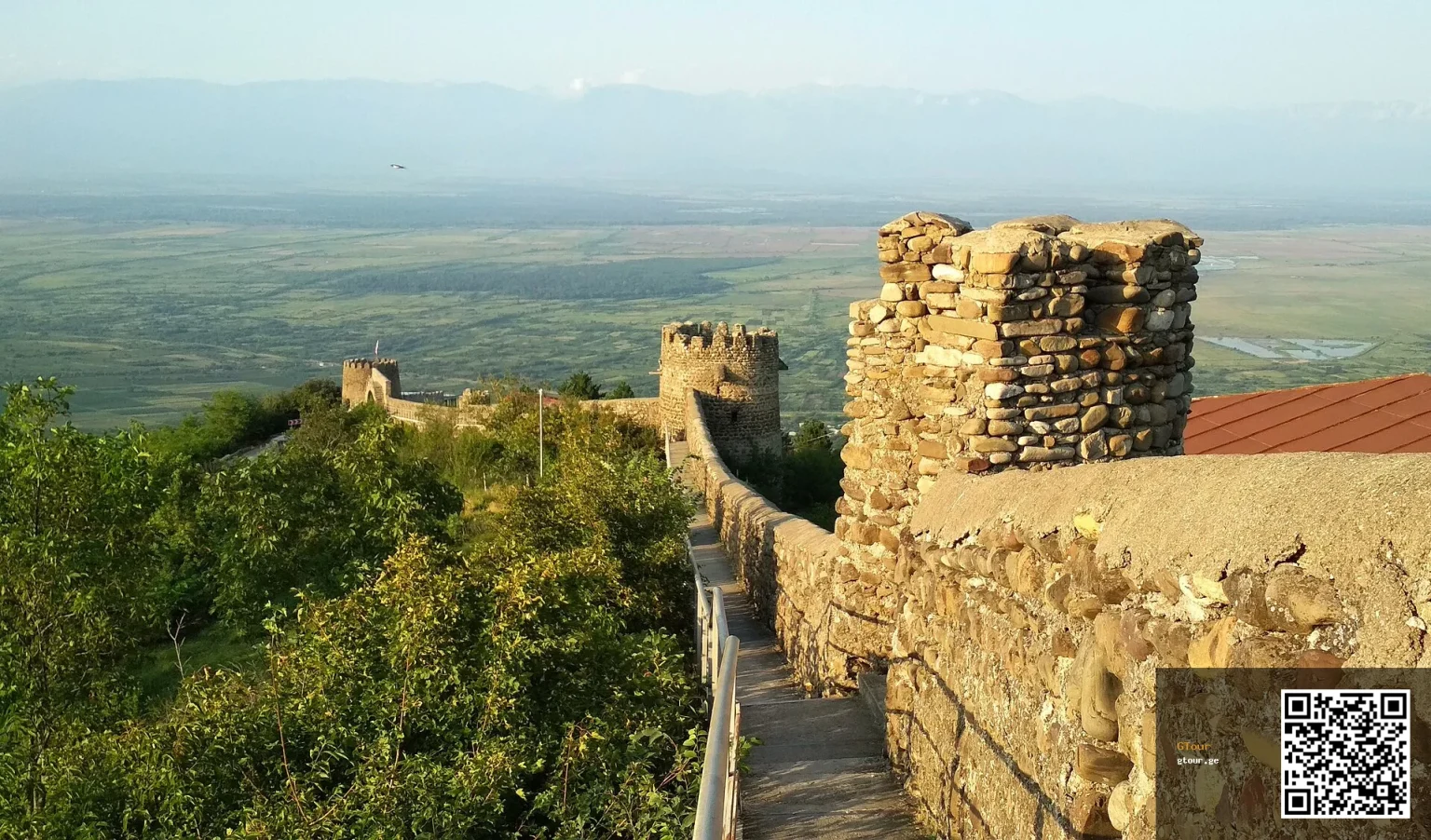 The hilltop town wall of Sighnaghi, a popular day-trip destination from Tbilisi.