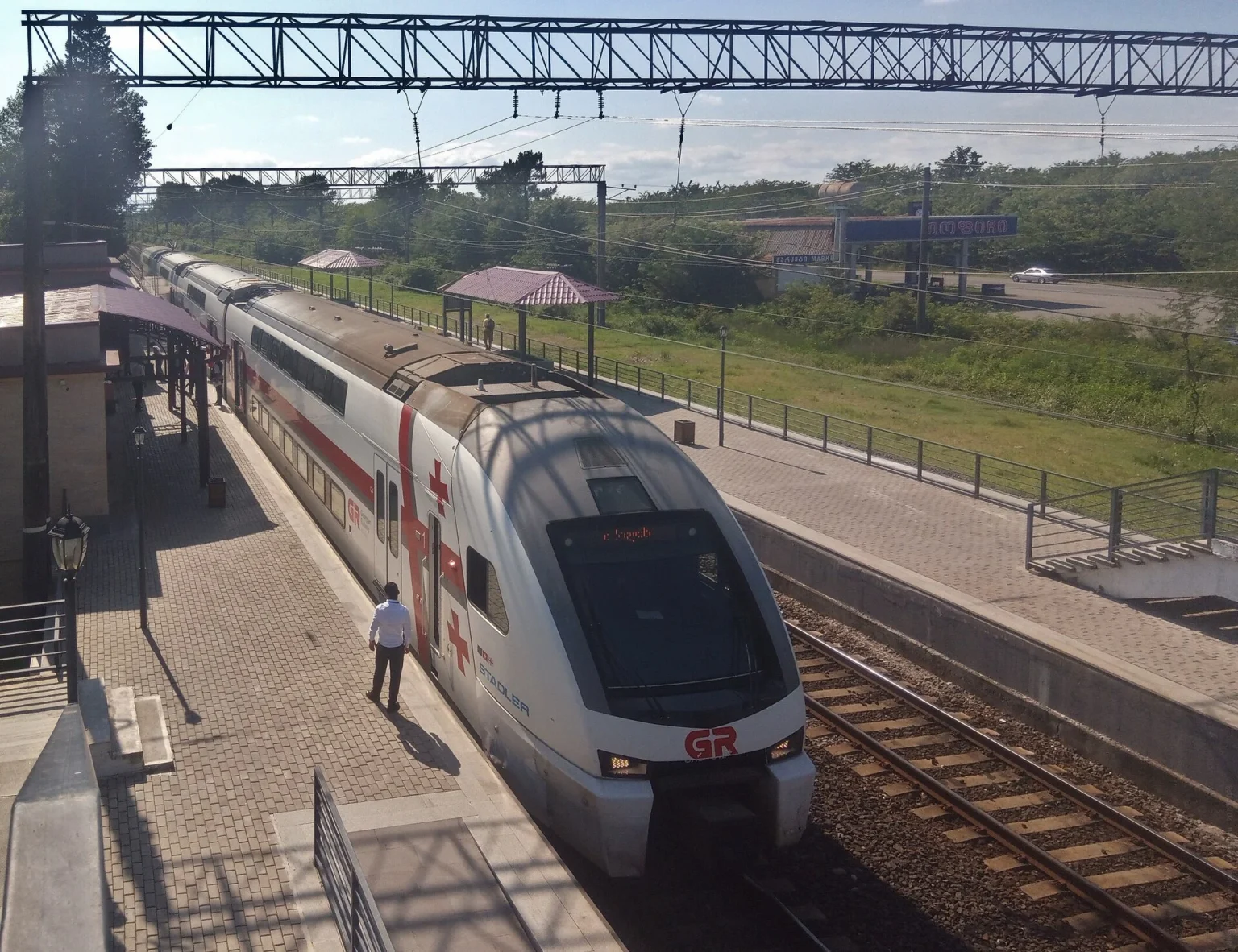 The Stadler EMU for the Tbilisi–Batumi route calls at Kutaisi International Airport station.