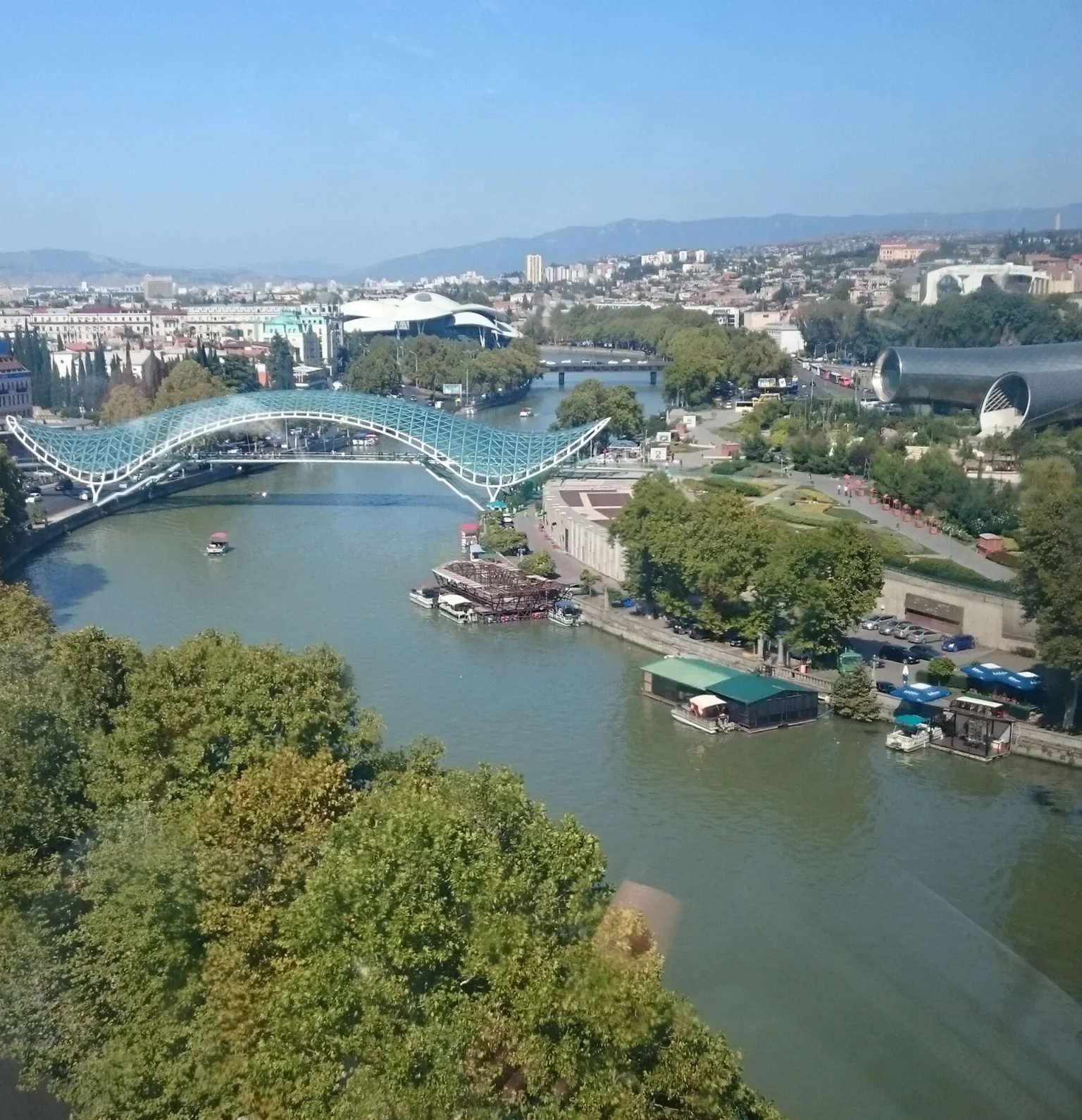 The Bridge of Peace and Mtkvari River, a landmark sight for first-time visitors to Tbilisi.