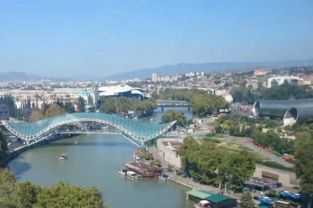 The Bridge of Peace and Mtkvari River, a landmark sight for first-time visitors to Tbilisi.