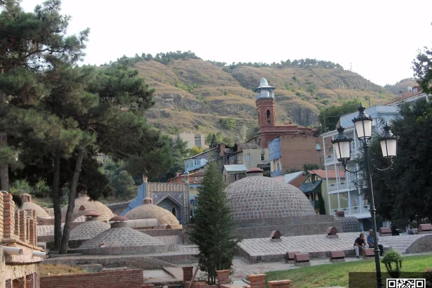 Domed sulphur bathhouses in Tbilisi's historic Abanotubani district, a top sight for visiting Canadians.