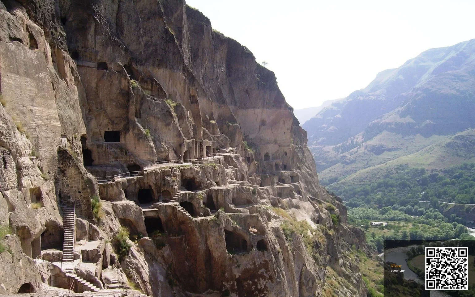 The cliffside cave monastery of Vardzia overlooks the Kura River valley.