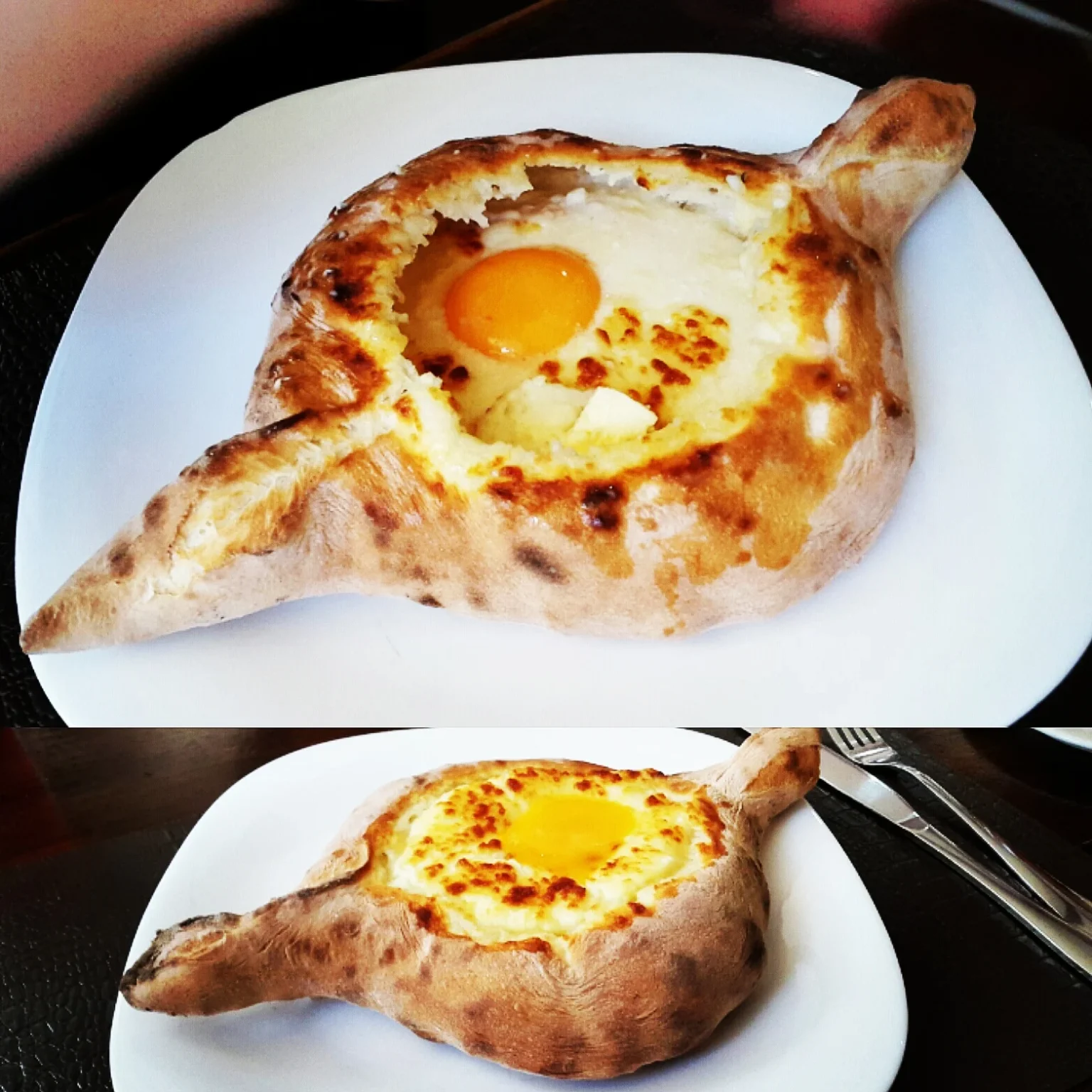 Adjarian khachapuri, a boat-shaped cheese bread with egg, a dish travellers will meet across Georgia.
