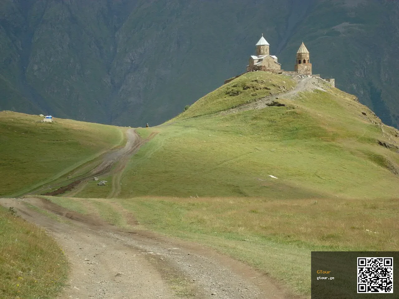 Gergeti Trinity Church near Kazbegi, one of Georgia's most iconic sights for visiting travellers.